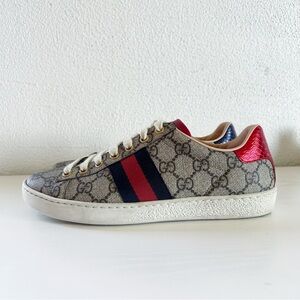 Gucci Ace GG Monogram Canvas Low Top Sneakers 36.5 Web Stripe